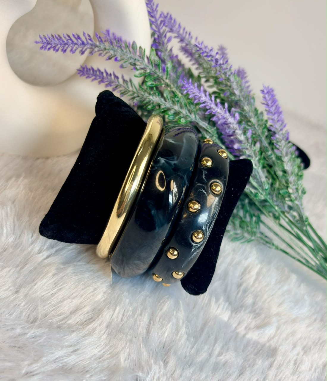 Navy Marble Gold Stud Bangle