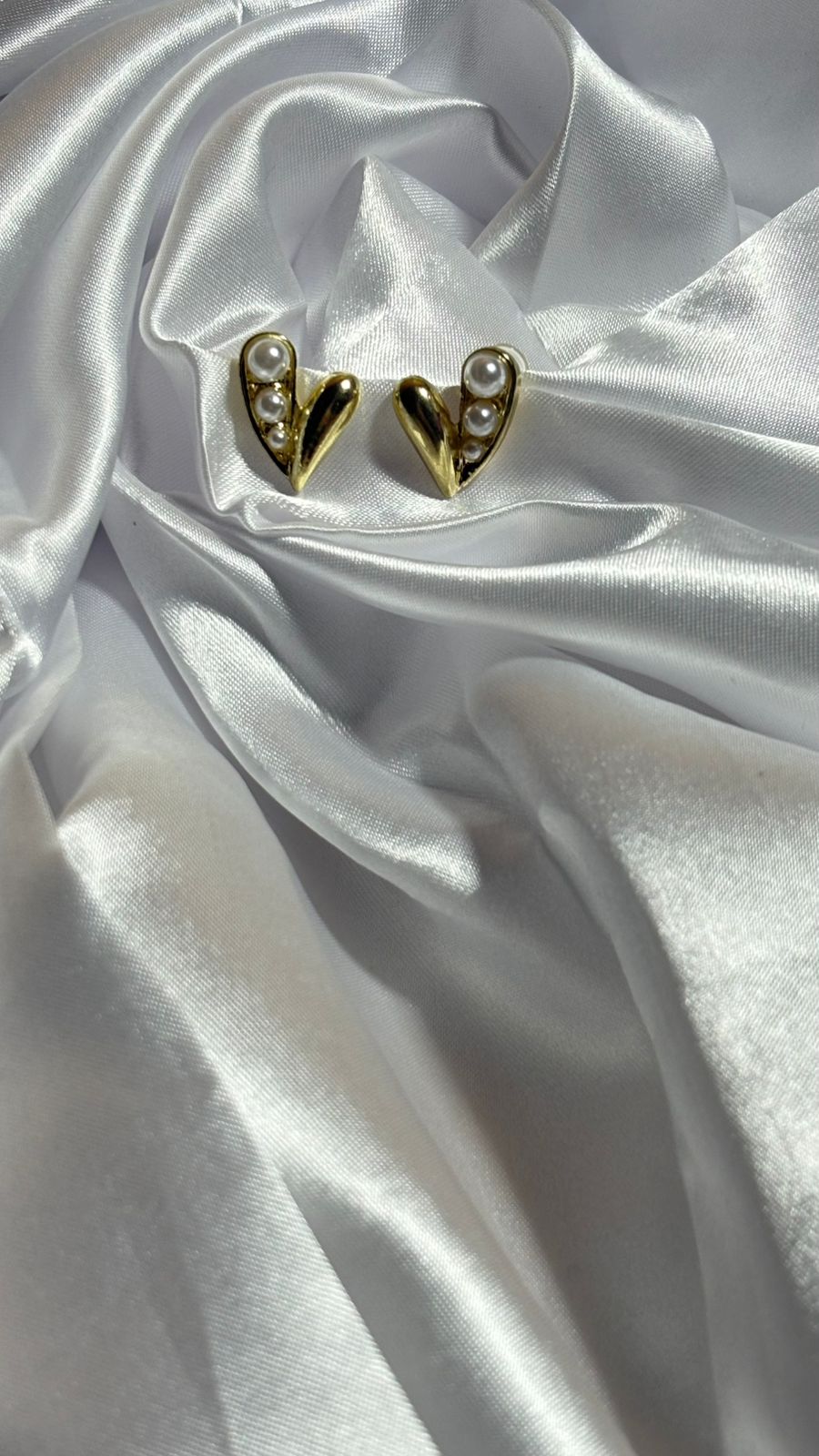 Gold Pearl Heart Studs