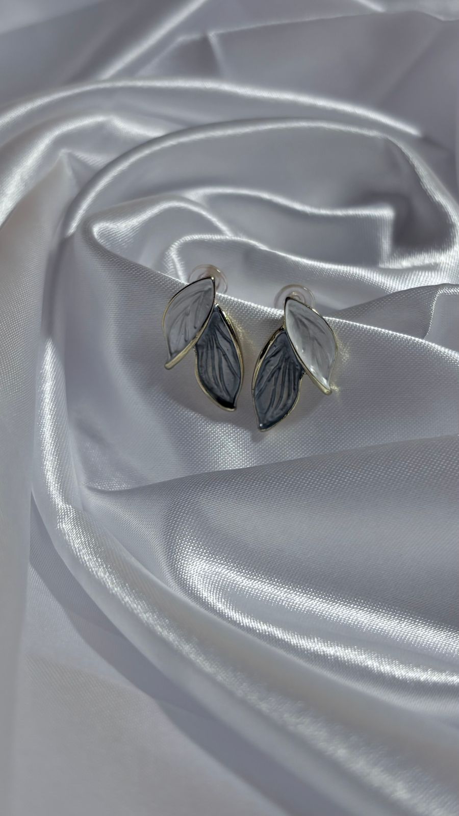 Grey Enamel Leaf Studs