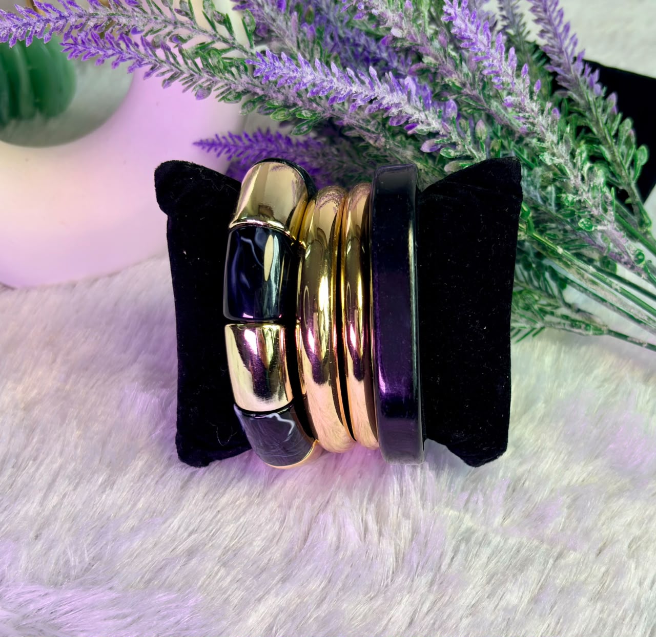 Black & Gold Gloss Stack Bangle