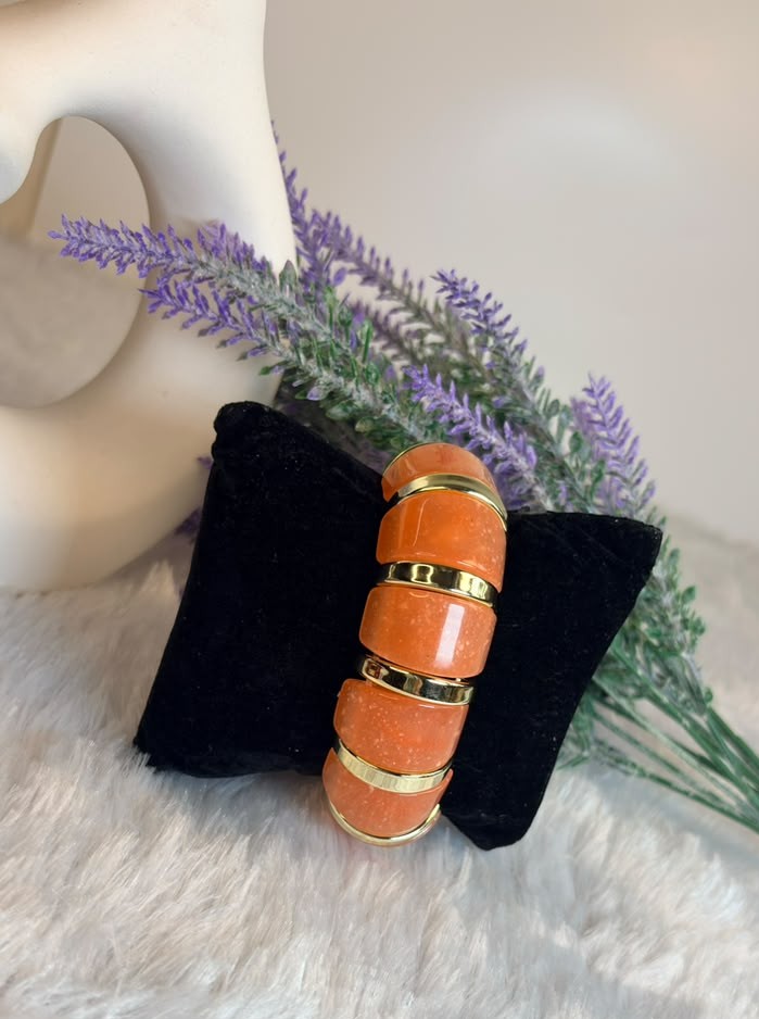 Coral Gold-Banded Bangle