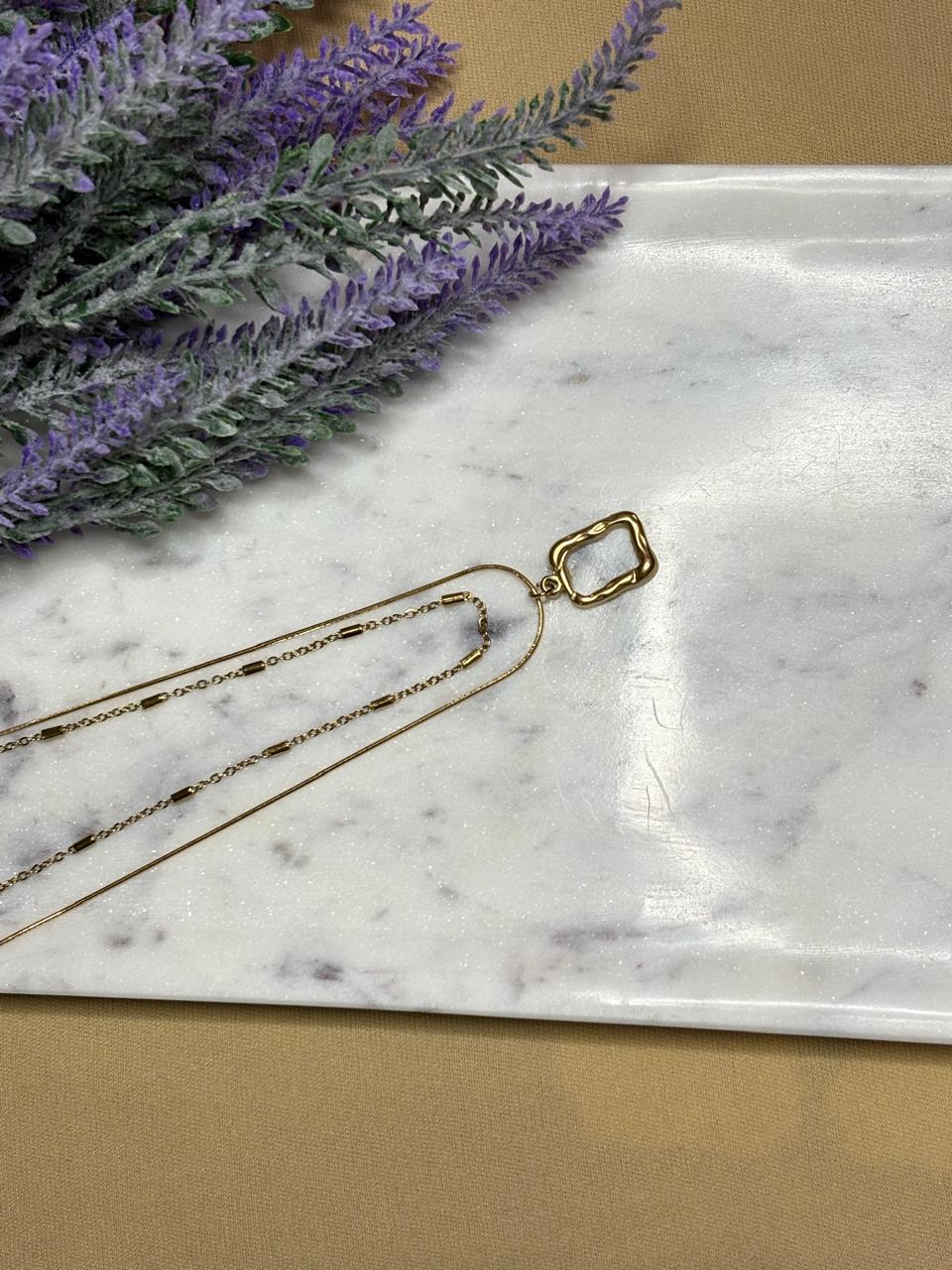 Wavy Square Gold Pendant