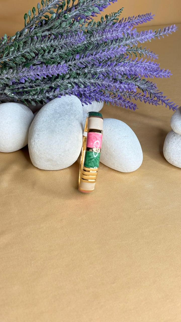 Rose & Green Enamel Kada