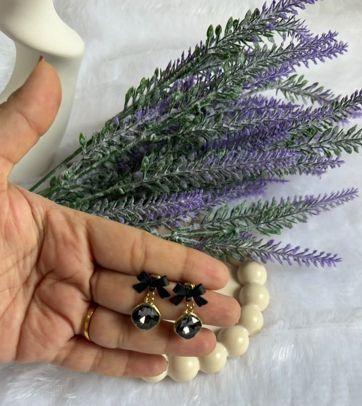 Black Bow Crystal Drops